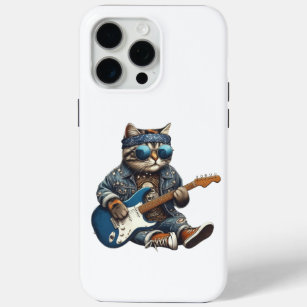 Grunge Guitar Playing Cat  iPhone 15 Pro Max Case