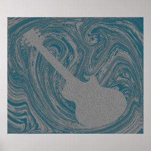 Grunge Guitar Poster, Teal Poster