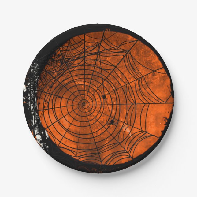 Grunge Halloween Spiderwebs Paper Plate (Front)