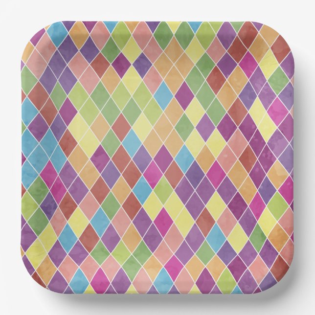 Grunge Harlequin Pattern Paper Plate (Front)