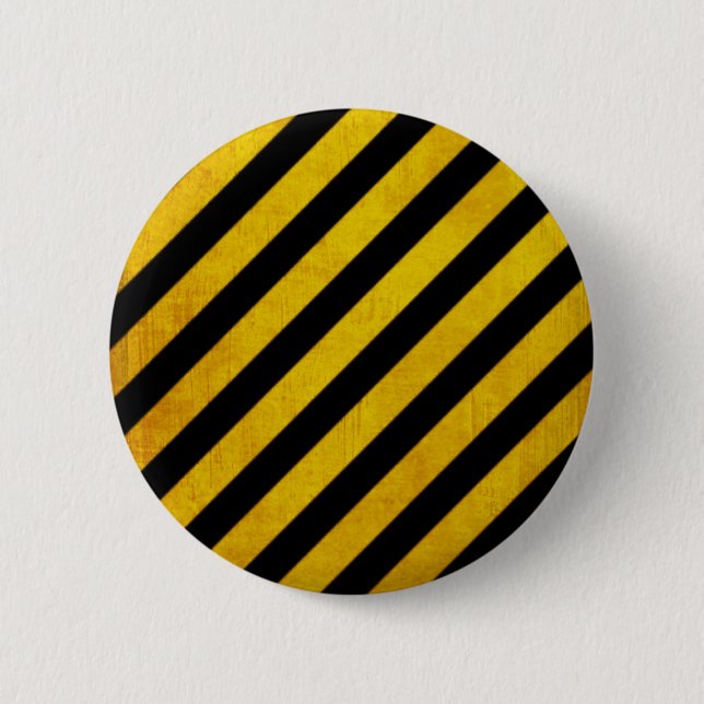 Grunge hazard stripe 6 cm round badge (Front)