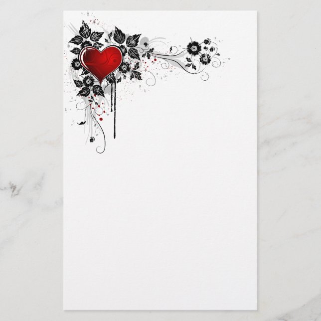 Grunge Heart and Flowers Stationery (Front)