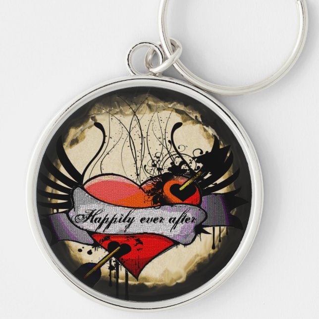 Grunge Heart Happily Ever After Honeymoon KeyChain (Front)
