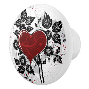 Grunge Hearts and Foliage Ceramic Knob
