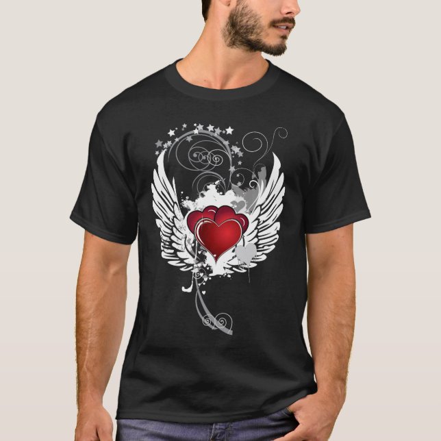 Grunge Hearts Wings T-Shirt (Front)