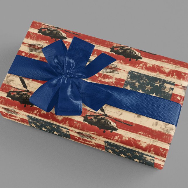 Grunge Helicopter Military USA American Flag  Wrapping Paper (Creator Uploaded)
