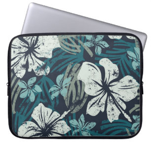 Grunge Hibiscus, Tropical Floral Wallpaper. Laptop Sleeve
