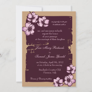 Grunge hibiscus - wedding party invites