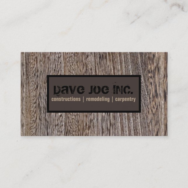 grunge hickory wood Construction Carpentry Business Card (Front)