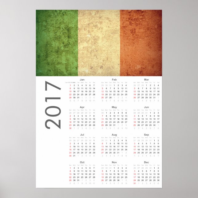 Grunge Italy Flag Calendar 2017 Poster (Front)