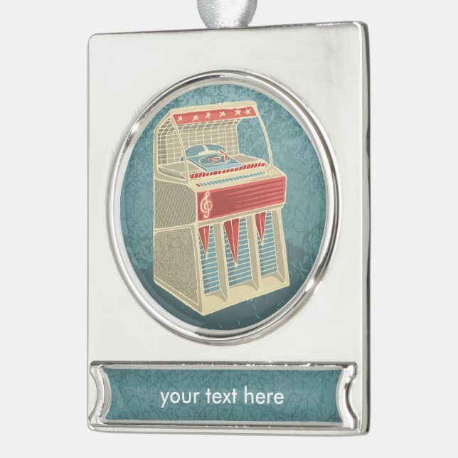 Grunge Jukebox Silver Plated Banner Ornament (Left)