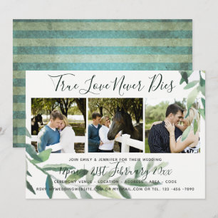 Grunge Leaves PHOTO Collage Wedding INVITATION