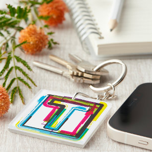 Grunge Letter T Bold Colourful Urban Typography  Key Ring
