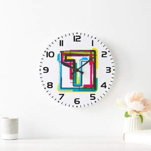 Grunge Letter T Bold Colourful Urban Typography  Large Clock