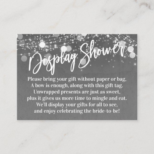 Grunge Lights No Wrap Bridal Shower Grey Enclosure Card (Front)