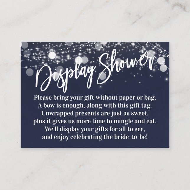 Grunge Lights No Wrap Bridal Shower Navy Blue Enclosure Card (Front)