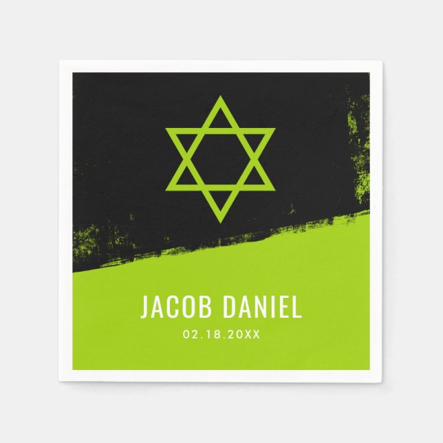 Grunge Lime Green Black Bar Mitzvah Napkin (Front)