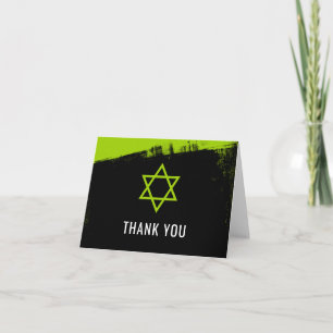 Grunge Lime Green Black Bar Mitzvah Thank You Card