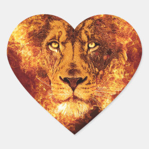 Grunge Lion Flames Heart Sticker