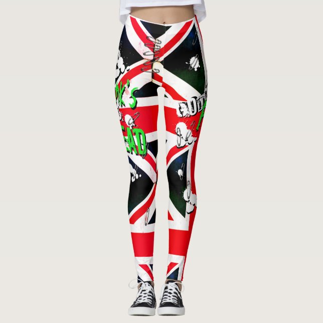Grunge London Punk Safety Pin Union Jack Leggings (Front)