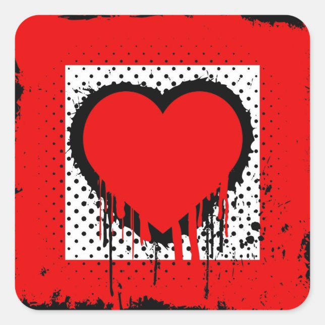 Grunge love square sticker (Front)