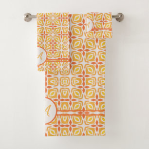 Grunge Monogram Elegant Yellow & Orange Pattern Bath Towel Set