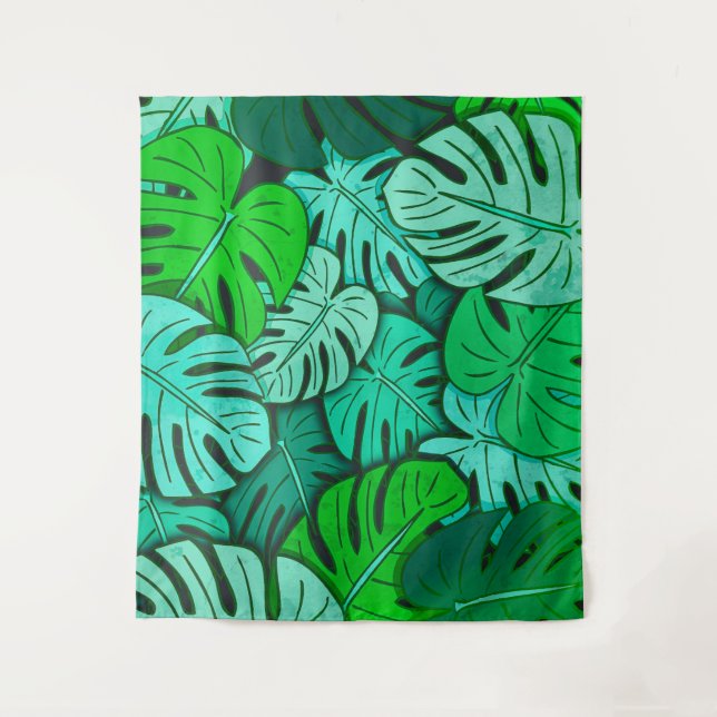 Grunge Monstera Leaves No. 2 Large Tapestry (Front)
