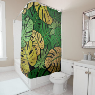 Grunge Monstera Leaves Shower Curtain