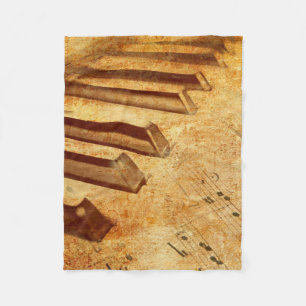 Grunge Music Sheet Piano Keys Fleece Blanket