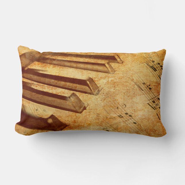 Grunge Music Sheet Piano Keys Lumbar Cushion (Front)
