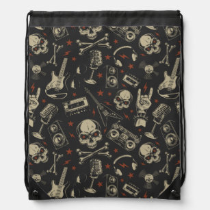 Grunge music skull crossbones pattern drawstring bag