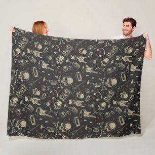 Grunge music skull crossbones pattern fleece blanket
