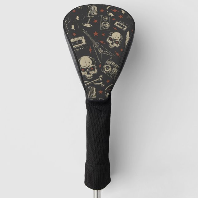 Grunge music skull crossbones pattern golf head cover (Front)