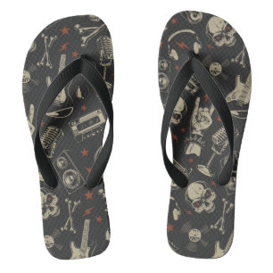 Grunge music skull crossbones pattern jandals