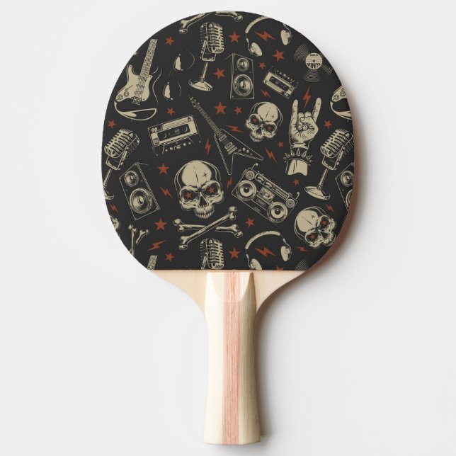Grunge music skull crossbones pattern ping pong paddle (Front)