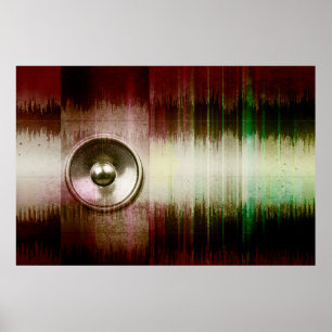 Grunge music speaker with soundwaves poster