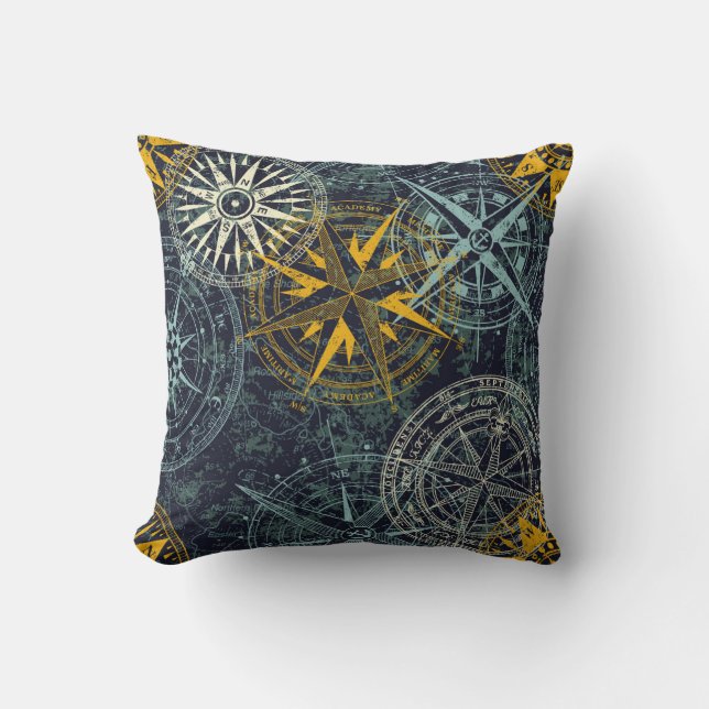 Grunge nautical rose wind compass vintage vintage  cushion (Front)