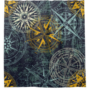 Grunge nautical rose wind compass vintage vintage  shower curtain