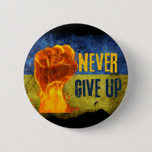 Grunge Never Give Up Ukraine Flaming Fist  6 Cm Round Badge