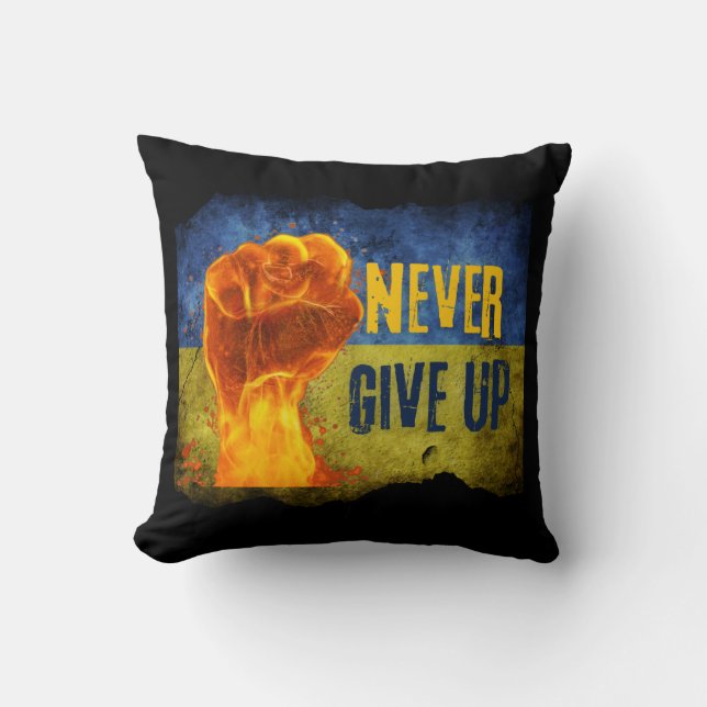 Grunge Never Give Up Ukraine Flaming Fist  Cushion (Front)
