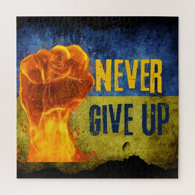 Grunge Never Give Up Ukraine Flaming Fist  Jigsaw Puzzle (Vertical)