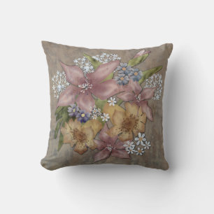 Grunge oldish retro vintage floral spring bouquet cushion