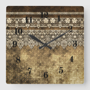 Grunge oldish vintage lace retro ornamental design square wall clock