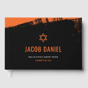 Grunge Orange Black Bar Mitzvah Guest Book