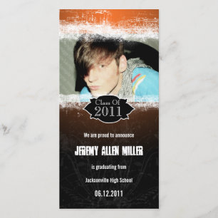 Grunge Orange Black Graduation Photo Card