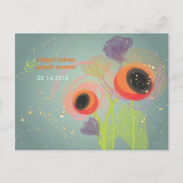 Grunge Orange poppies, Invitations postcards (Front)