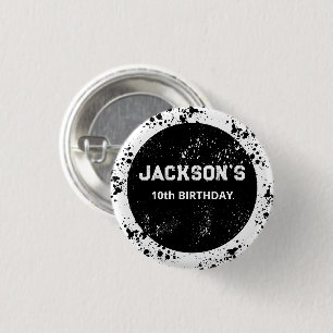 Grunge Paint Splatter Black & White Birthday 3 Cm Round Badge