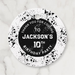 Grunge Paint Splatter Black & White Birthday Favour Tags