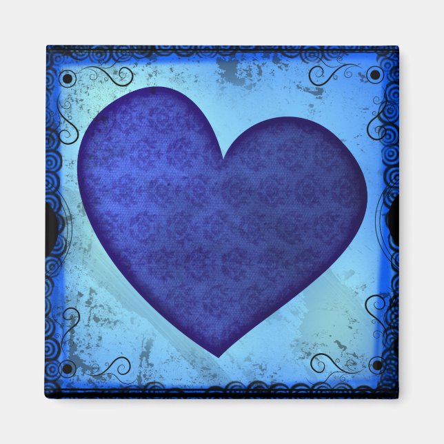 Grunge Paisley Blue Heart Magnet (Front)