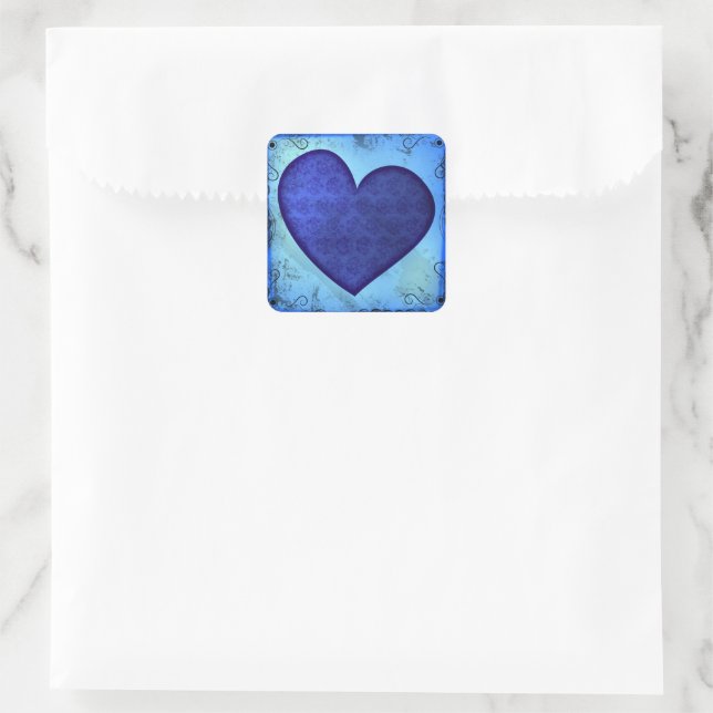 Grunge Paisley Blue Heart Square Sticker (Bag)